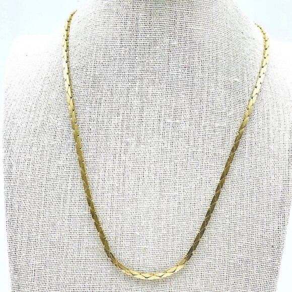 Vintage Gold Tone Flat Snake Chain Necklace - Picture 1 of 6